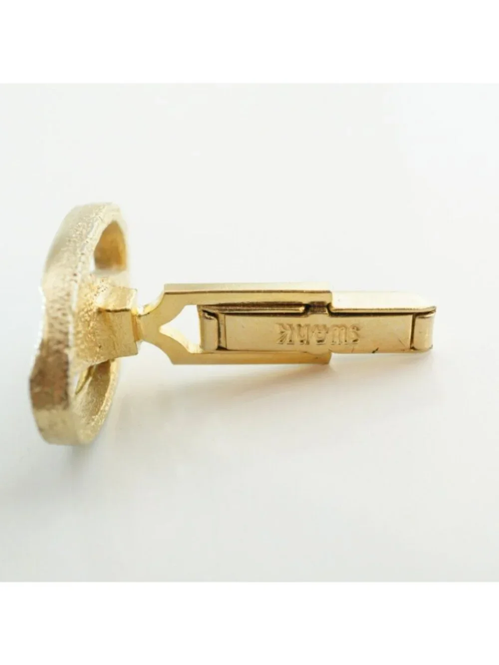 Vintage Swank Gold-Tone Oval Cufflinks With Red Rhinestone